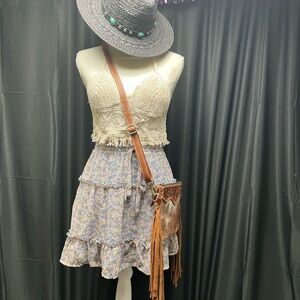Sienna Sky Blue Mini Skater Skirt with Ruffled Tiers